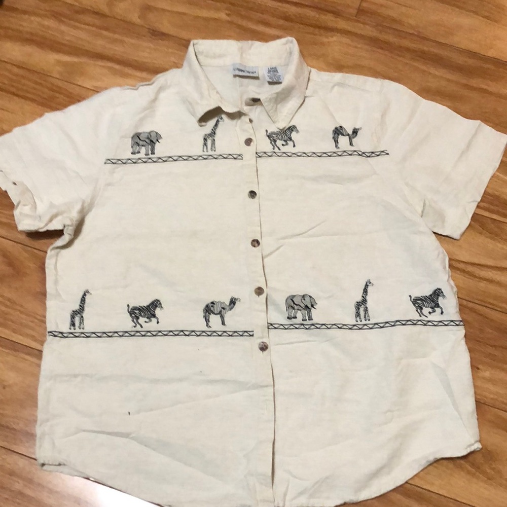 Embroidered safari animal button up
